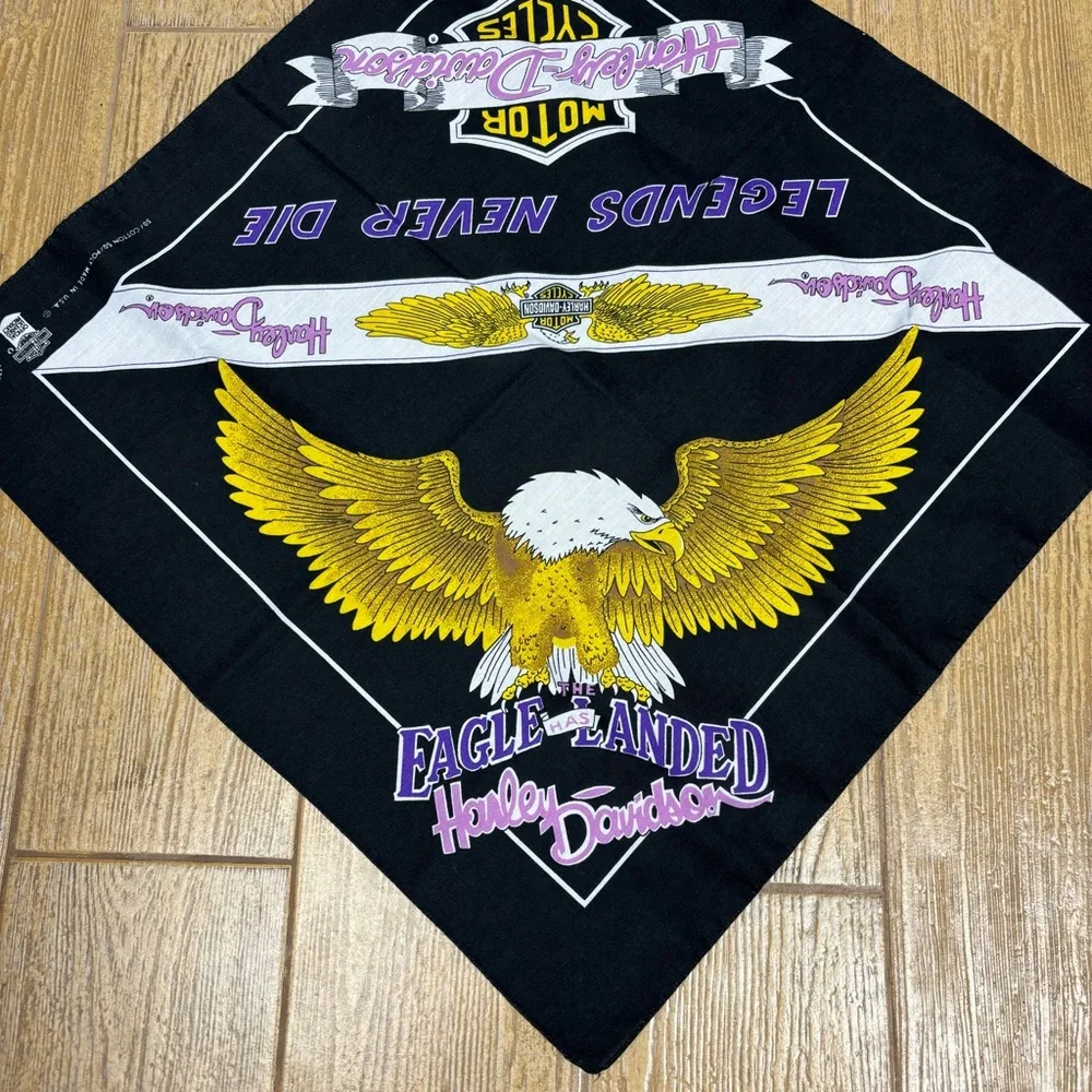Vintage 80s HARLEY DAVIDSON Legends Never Die Bandana Biker Eagle 3D Emblem